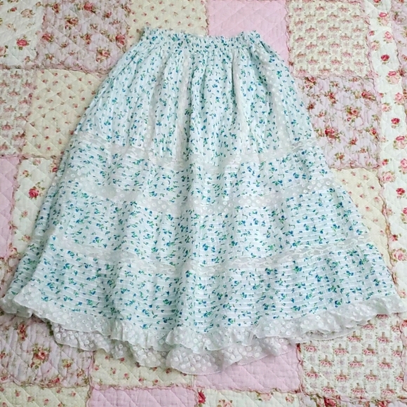 Loveshackfancy Eponda midi skirt floral ruffle lace trims peasant victorian S